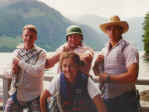 Zippers Josh, kitchen Kevin, SS Kevin and Marta ready to greet campers.