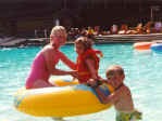 Emily, Julia and T-Bone at the pool.