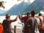 Zip-liners greeting the new campers.