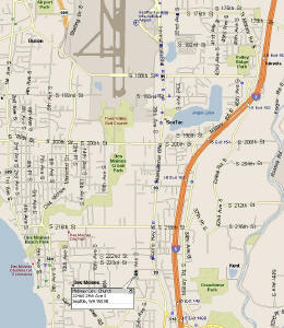 Map of SeaTac airport and Midway Com. Covenant Church