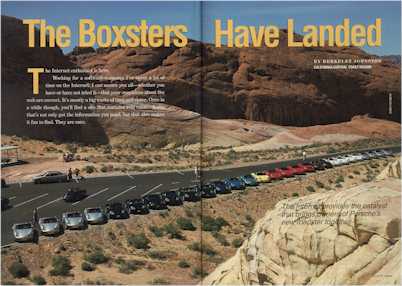 "The Lineup" of Boxsters at the Valley of Fire. That's me at the bottom left between the first two Boxsters.